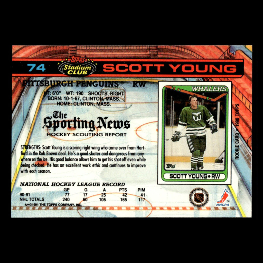 Scott Young #74 1991 Stadium Club Pittsburgh Penguins Hockey Card NHL NM