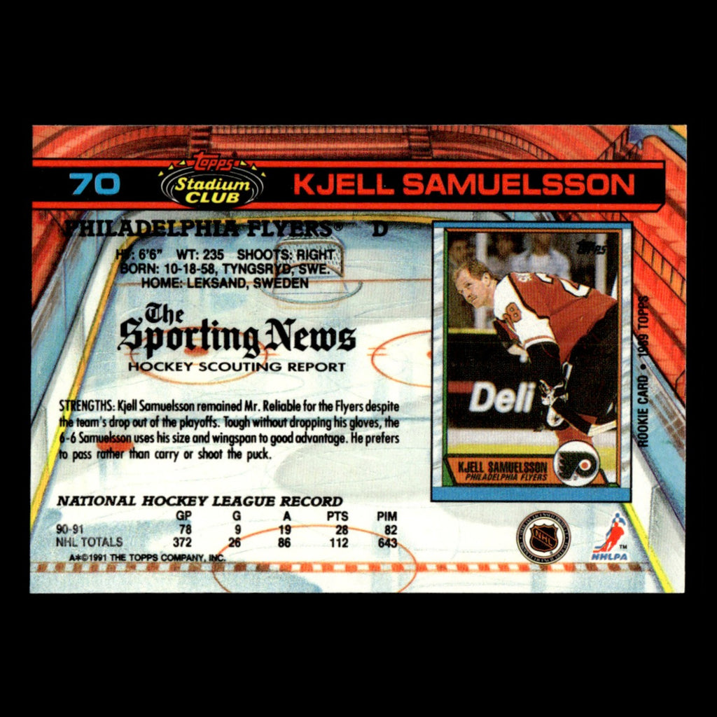 Kjell Samuelsson #70 1991 Stadium Club Philadelphia Flyers Hockey Card NHL NM