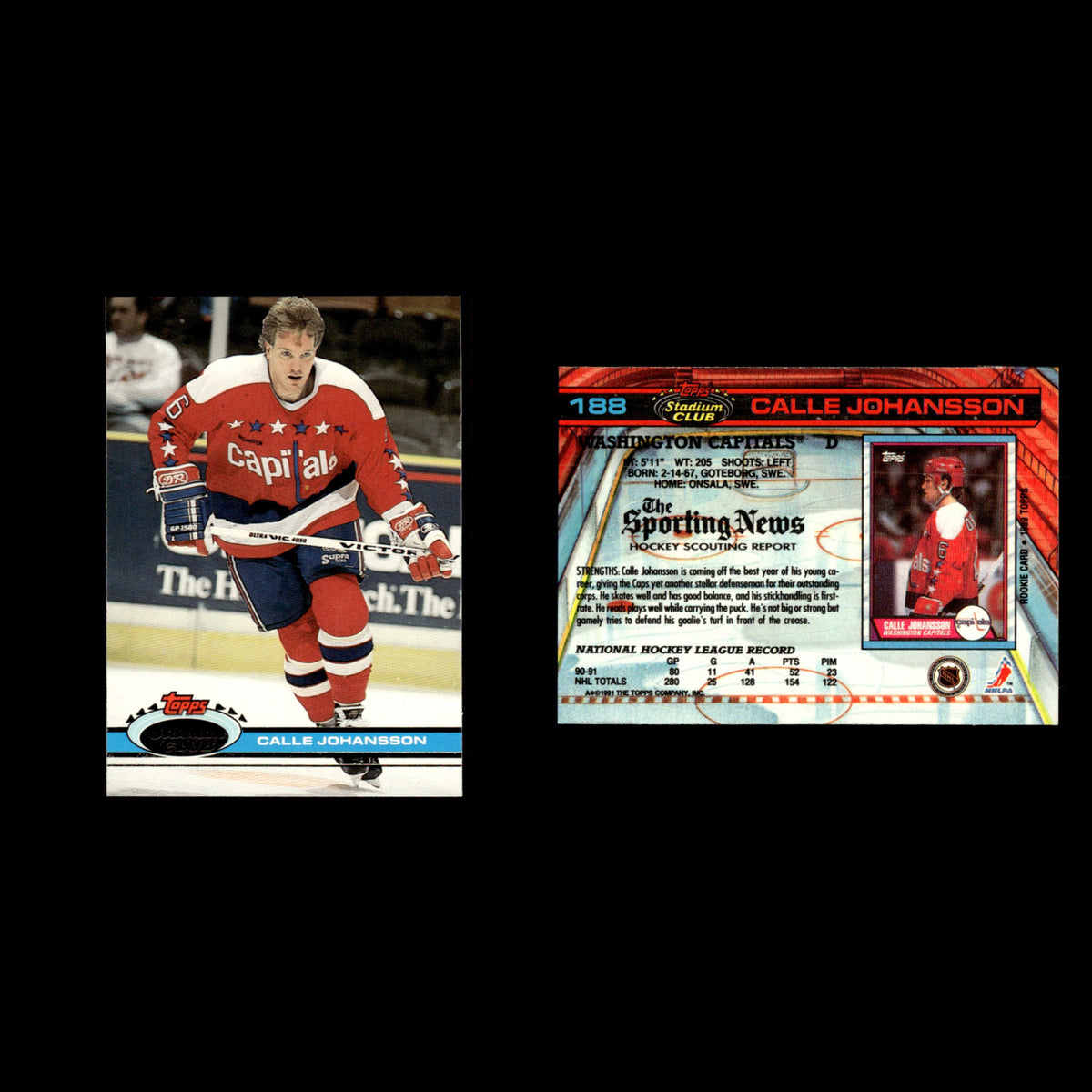 Calle Johansson #188 1991 Stadium Club Washington Capitals Hockey Card NHL NM