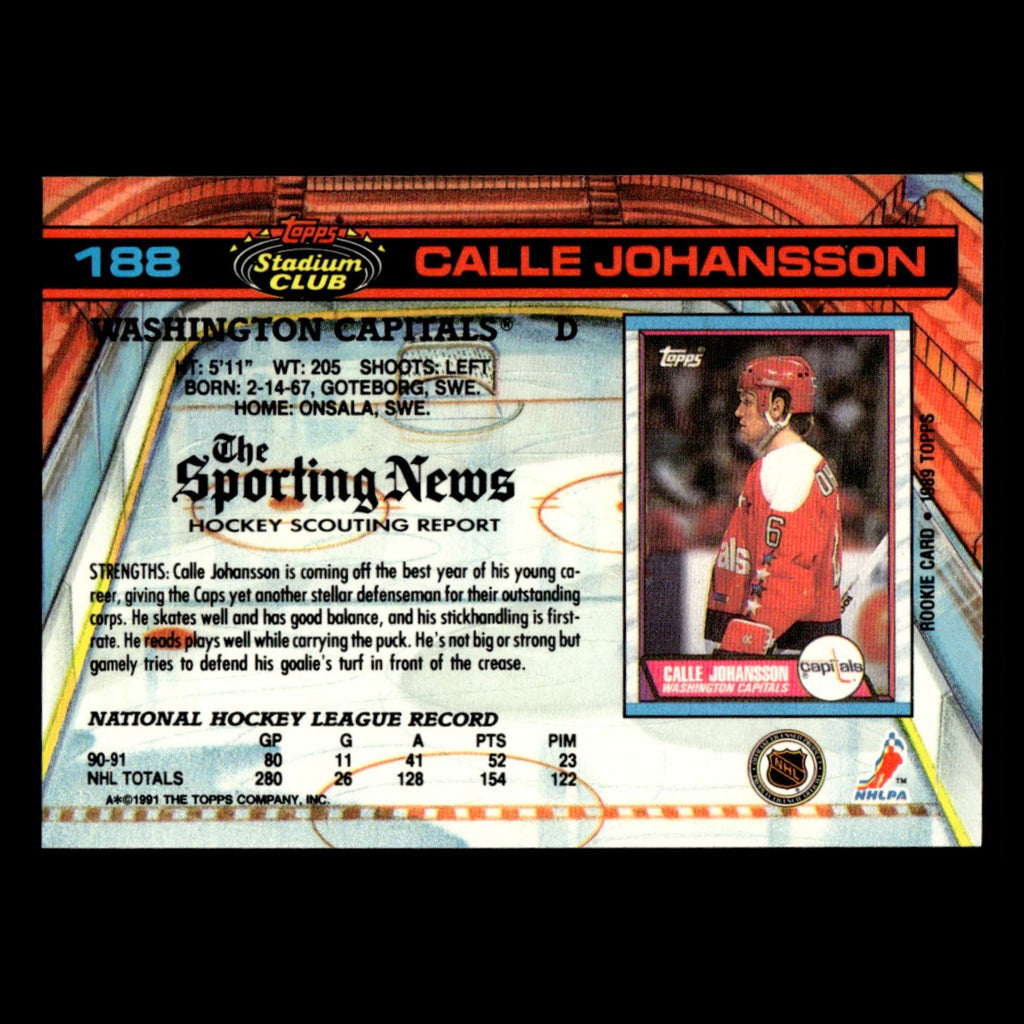 Calle Johansson #188 1991 Stadium Club Washington Capitals Hockey Card NHL NM