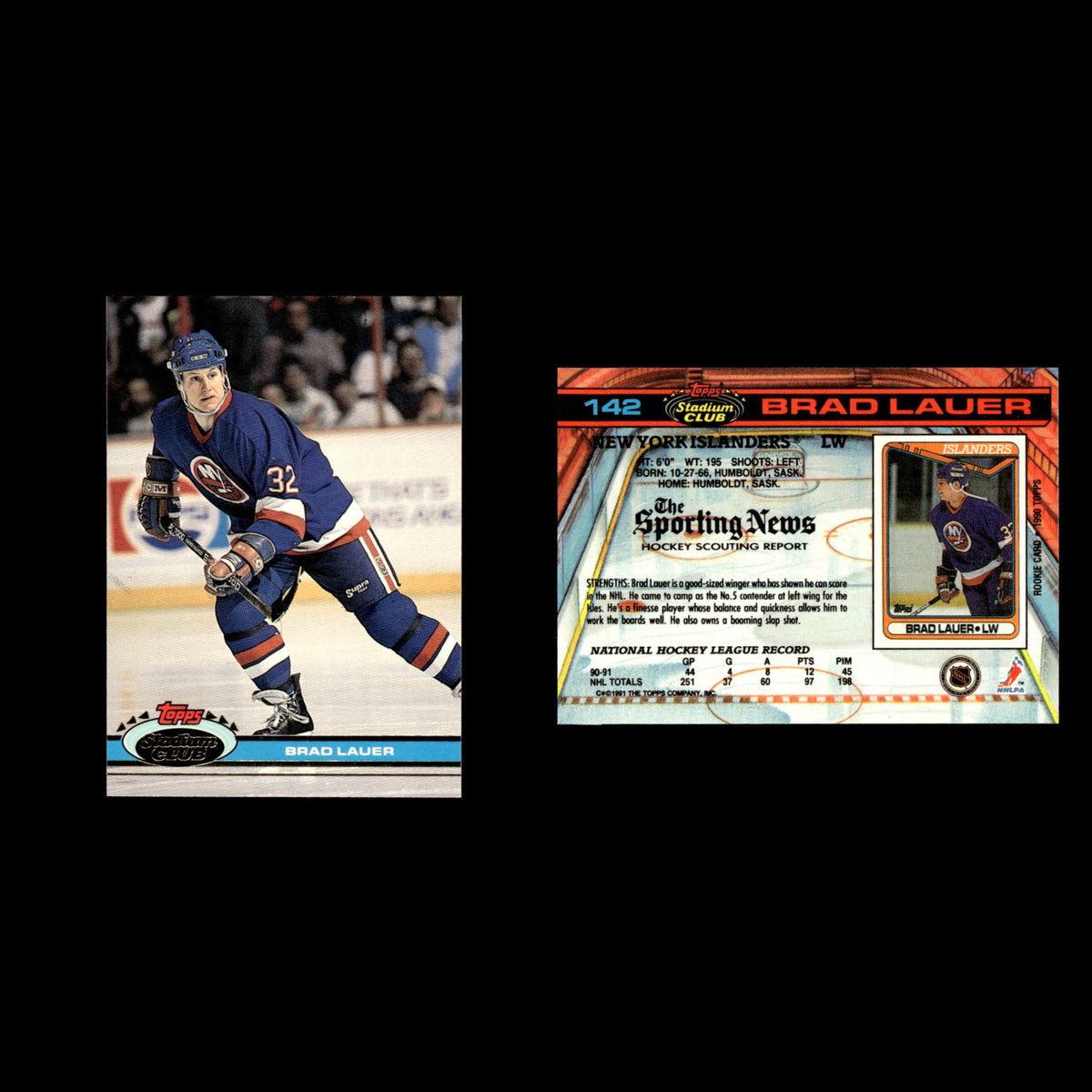 Brad Lauer #142 1991 Stadium Club New York Islanders Hockey Card NHL NM