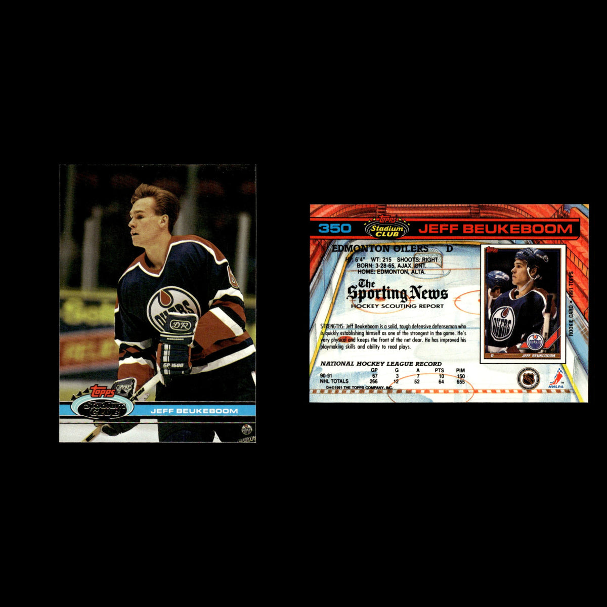 Jeff Beukeboom #350 1991 Stadium Club Edmonton Oilers Hockey Card NHL NM