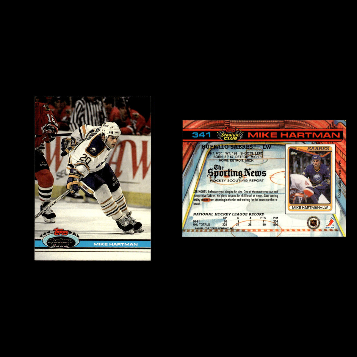 Mike Hartman #341 1991 Stadium Club Buffalo Sabres Hockey Card NHL NM