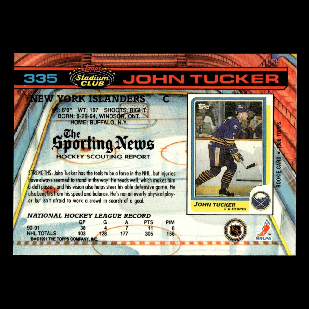 John Tucker #335 1991 Stadium Club New York Islanders Hockey Card NHL NM