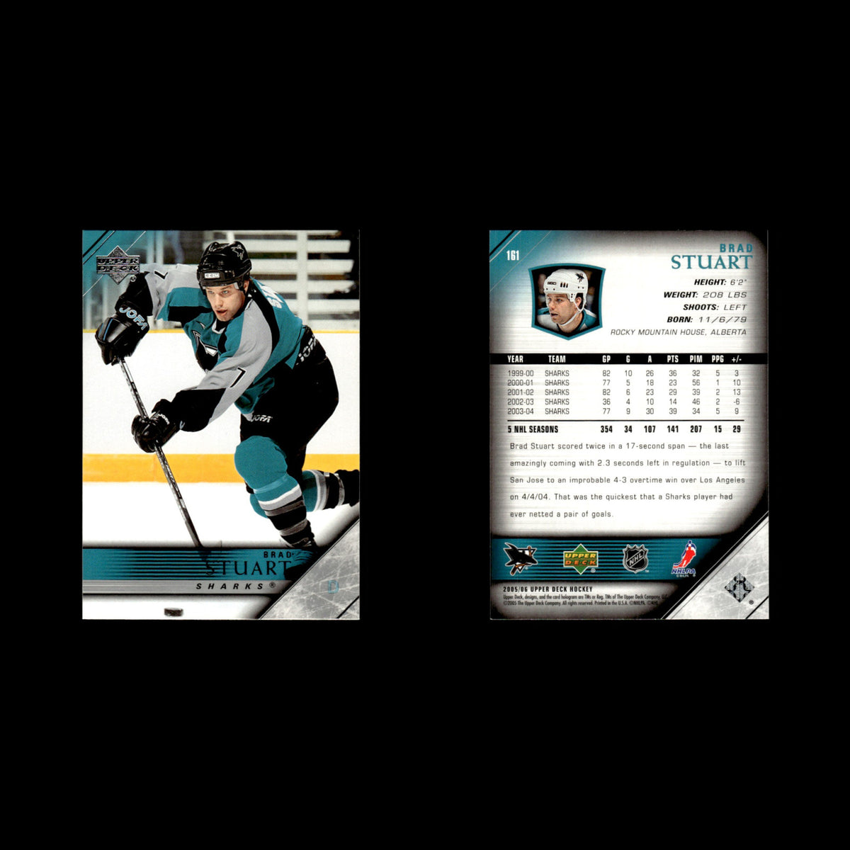 Brad Stuart #161.0 2005 Upper Deck San Jose Sharks Hockey Card NHL NM