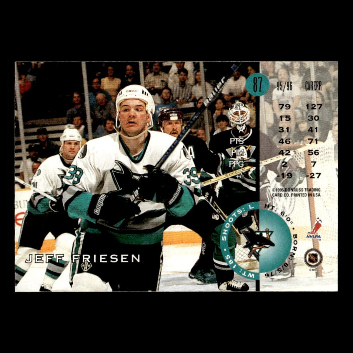 Jeff Friesen #87 1996 Leaf San Jose Sharks Hockey Card NHL NM