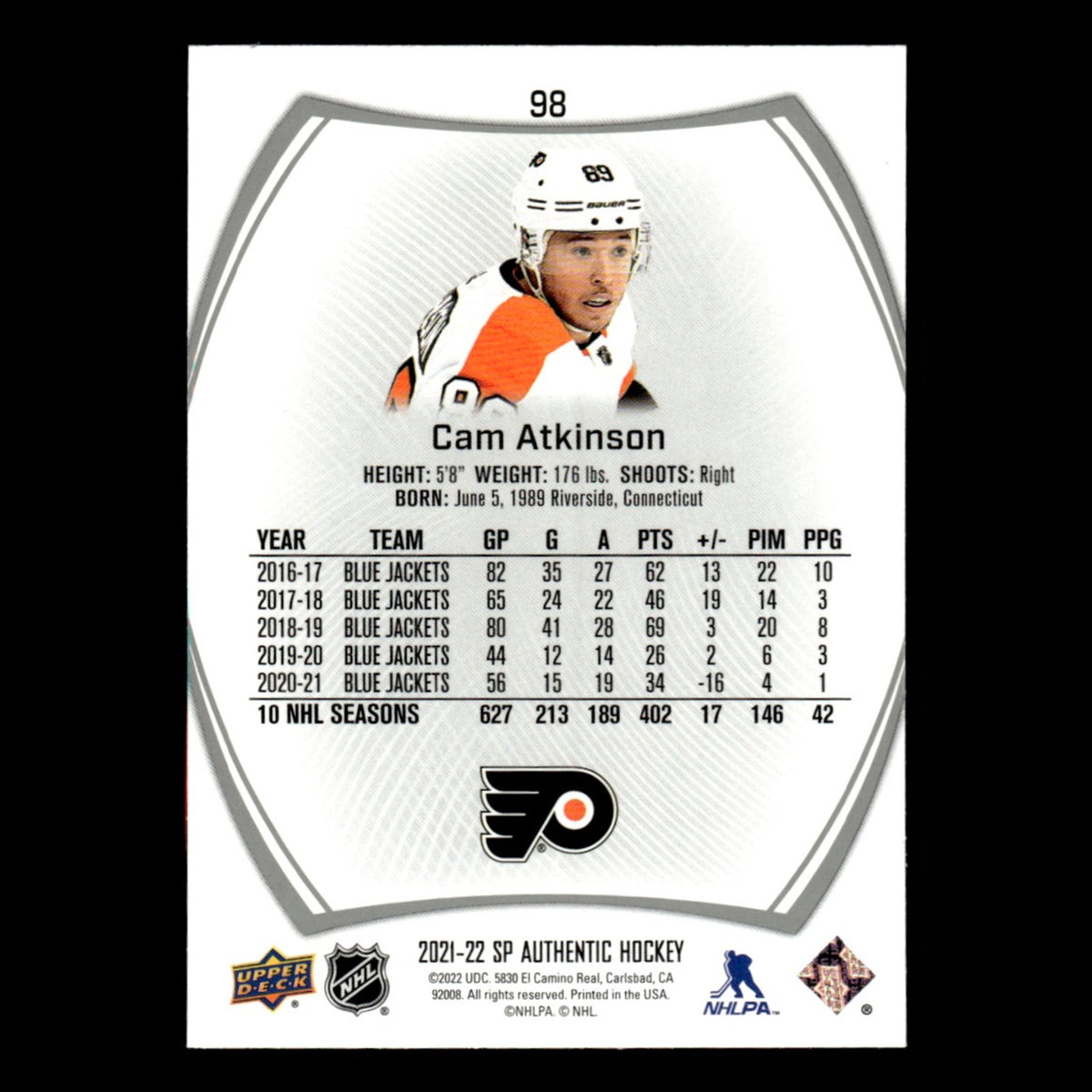 Cam Atkinson #98.0 2021 Upper Deck SP Authentic Philadelphia Flyers Hockey Card
