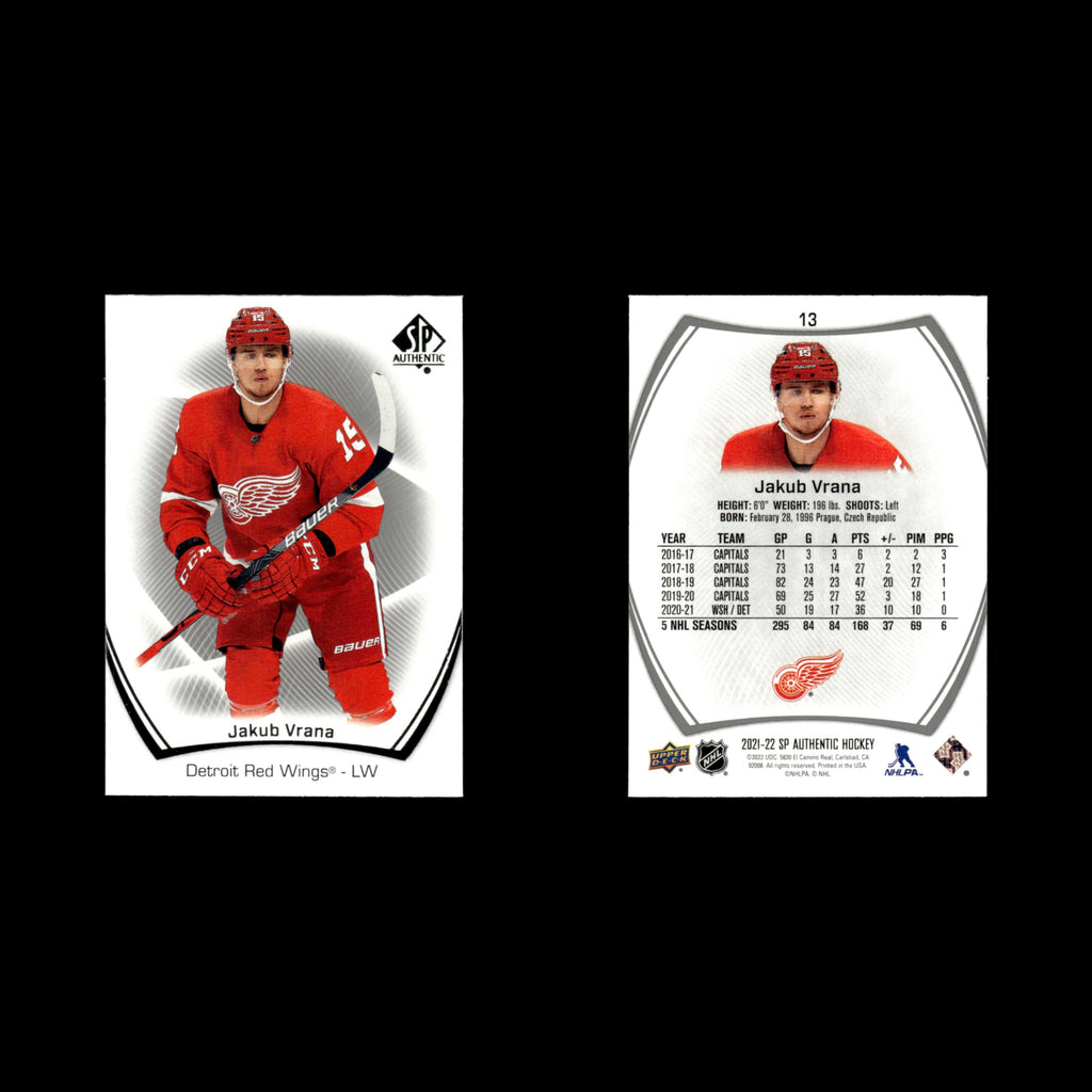 Jakub Vrana #13.0 2021 Upper Deck SP Authentic Detroit Red Wings Hockey Card NHL