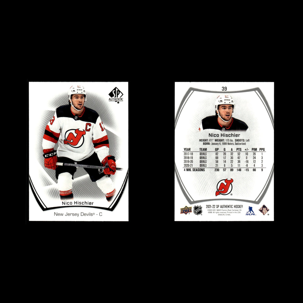 Nico Hischier #39.0 2021 Upper Deck SP Authentic New Jersey Devils Hockey Card