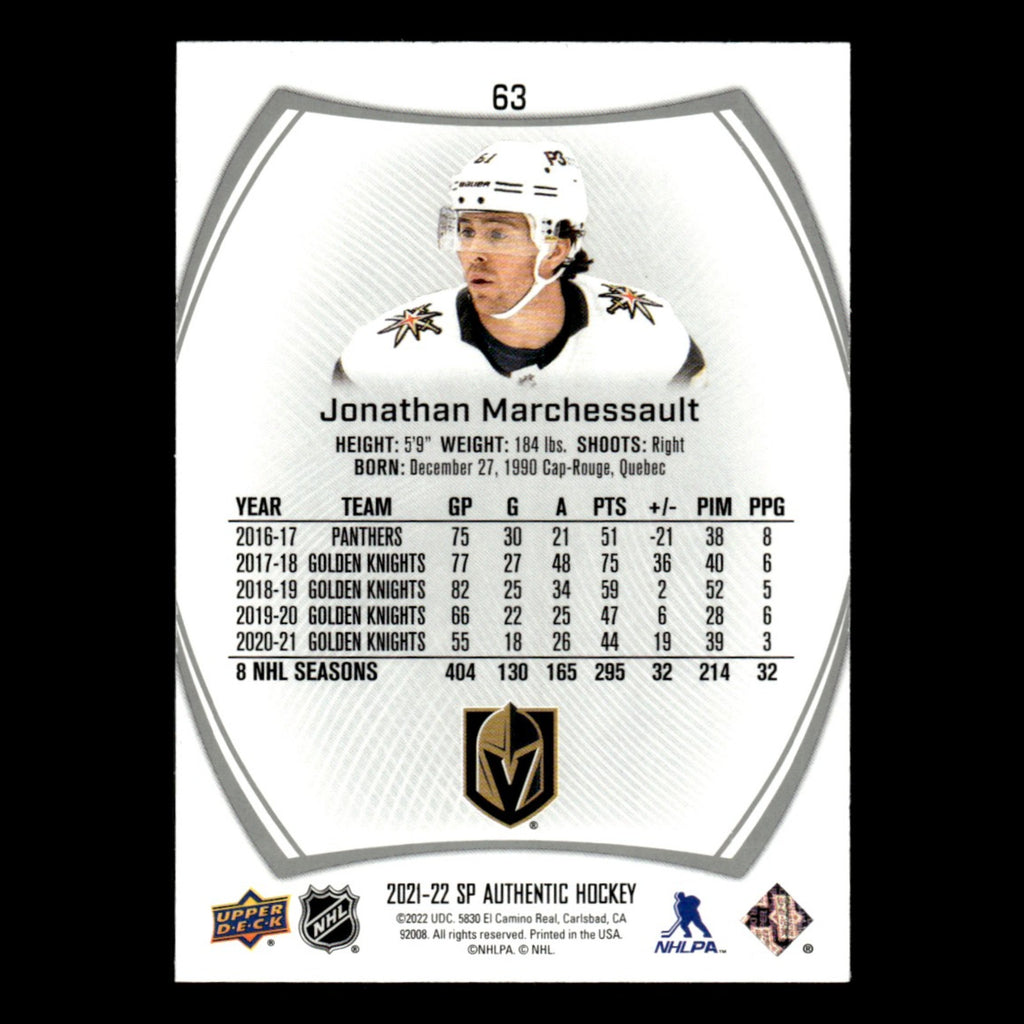 Jonathan Marchessault #63.0 2021 Upper Deck SP Authentic Vegas Golden Knights NM