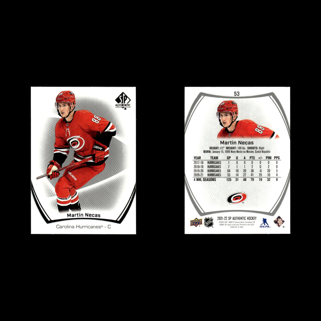 Martin Necas #53.0 2021 Upper Deck SP Authentic Carolina Hurricanes Hockey Card