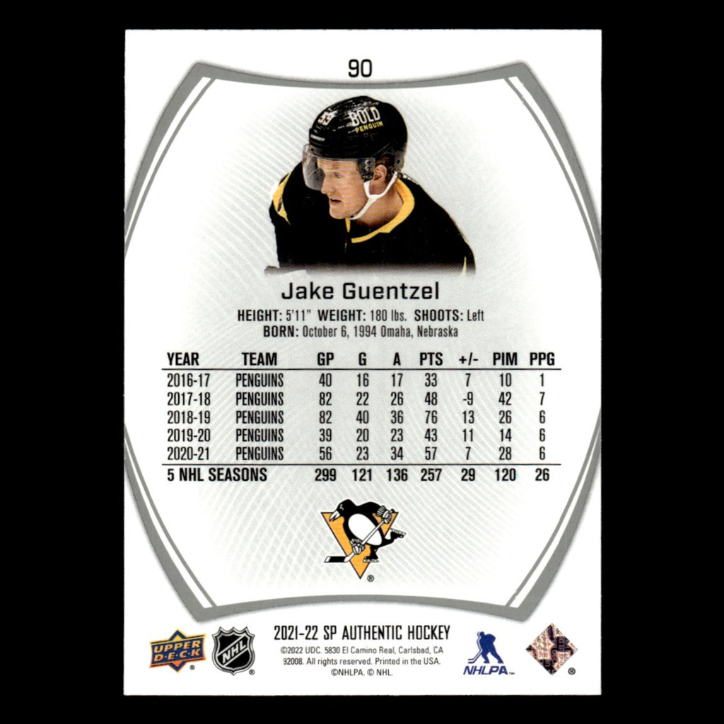 Jake Guentzel #90.0 2021 Upper Deck SP Authentic Pittsburgh Penguins Hockey Card