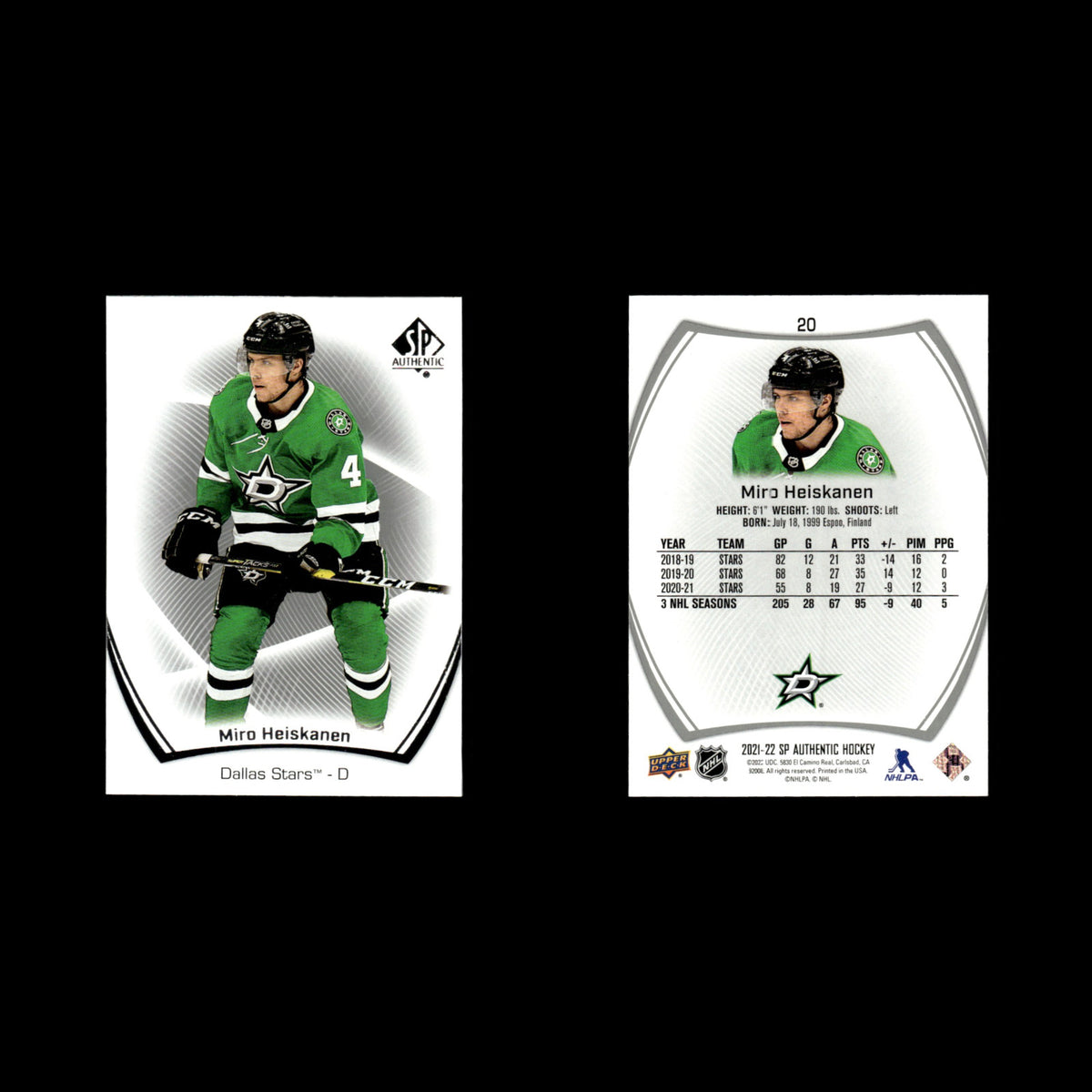 Miro Heiskanen #20.0 2021 Upper Deck SP Authentic Dallas Stars Hockey Card NHL