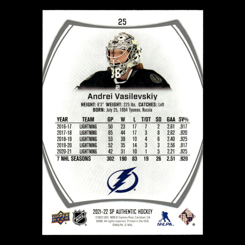 Andrei Vasilevskiy #25.0 2021 Upper Deck SP Authentic Tampa Bay Lightning Hockey