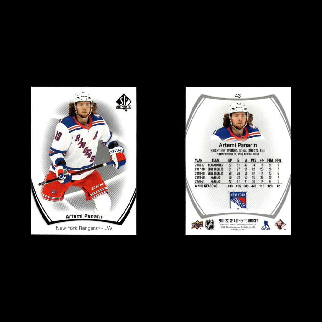 Artemi Panarin #43.0 2021 Upper Deck SP Authentic New York Rangers Hockey Card