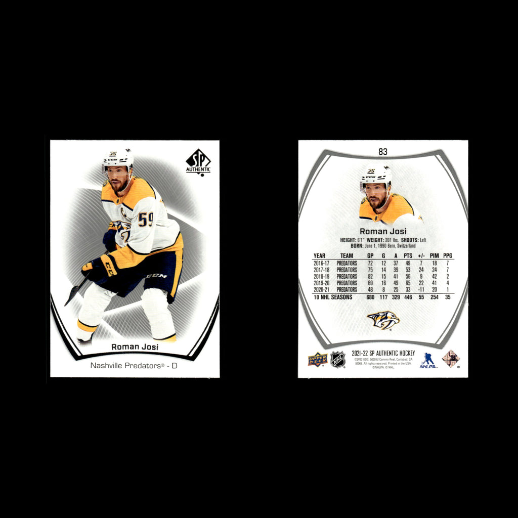 Roman Josi #83.0 2021 Upper Deck SP Authentic Nashville Predators Hockey Card NM