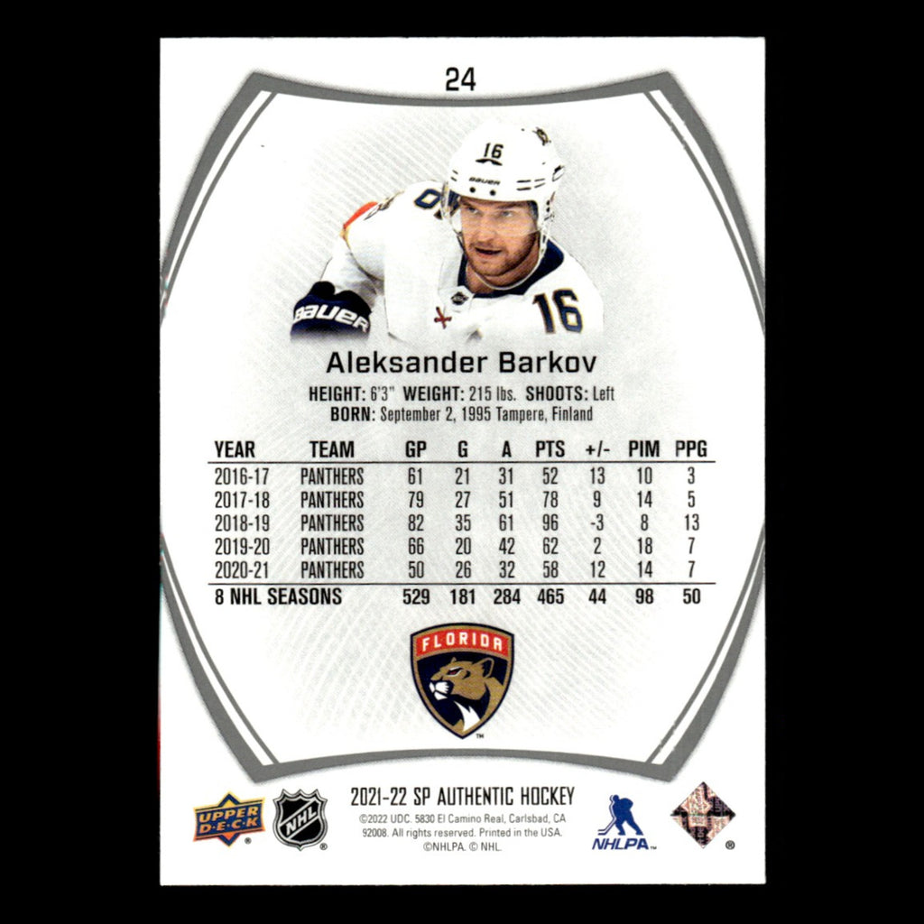 Aleksander Barkov #24.0 2021 Upper Deck SP Authentic Florida Panthers Hockey NHL