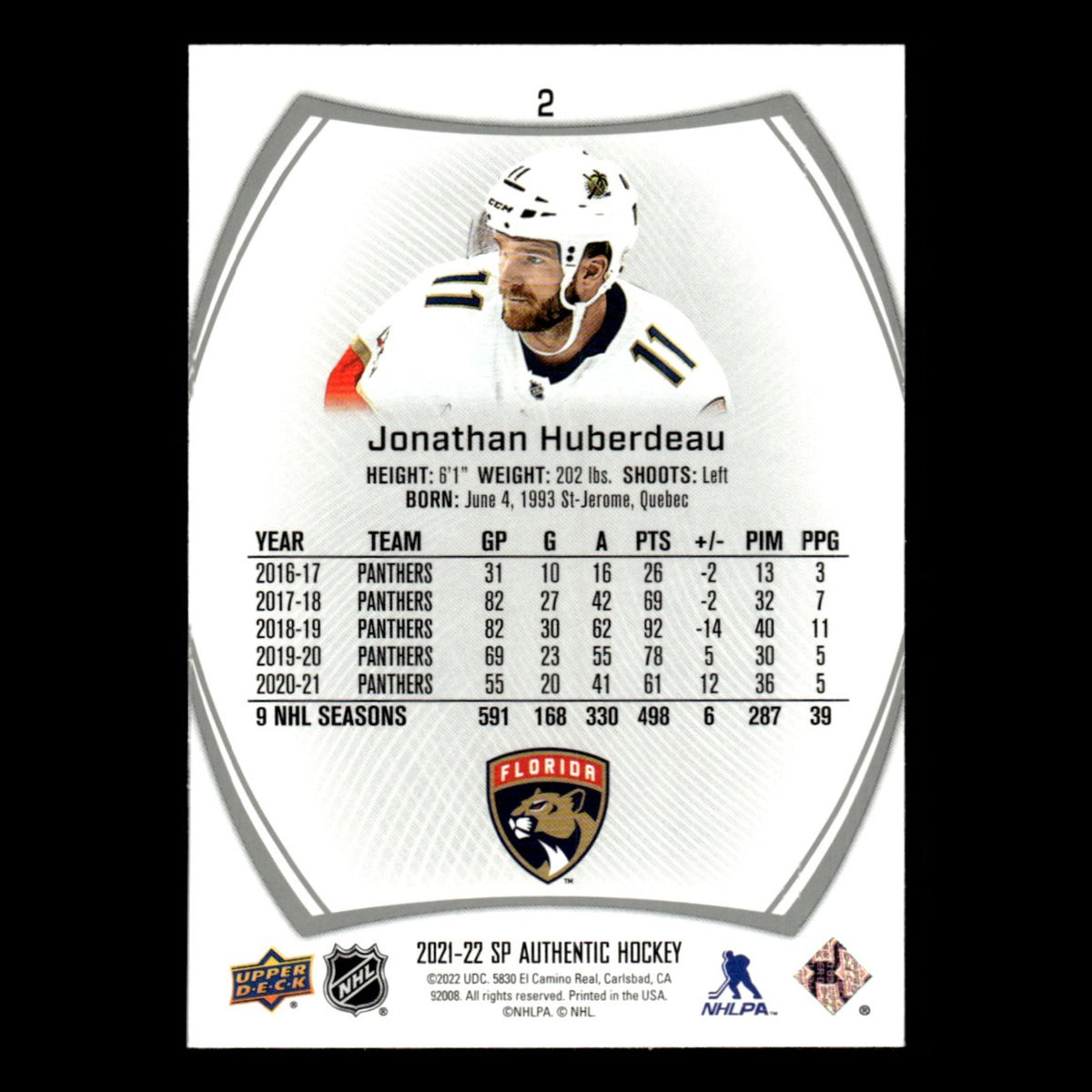 Jonathan Huberdeau #2.0 2021 Upper Deck SP Authentic Florida Panthers Hockey NHL
