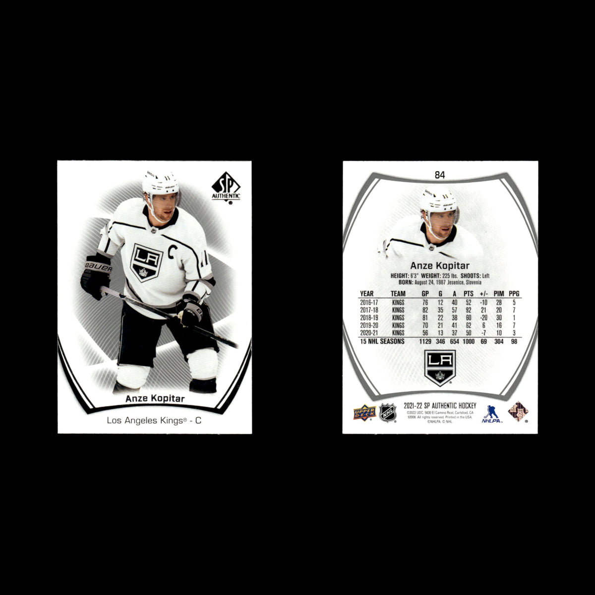 Anze Kopitar #84.0 2021 Upper Deck SP Authentic Los Angeles Kings Hockey Card NM