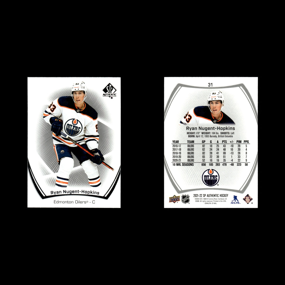 Ryan Nugent-Hopkins #31.0 2021 Upper Deck SP Authentic Edmonton Oilers Hockey NM