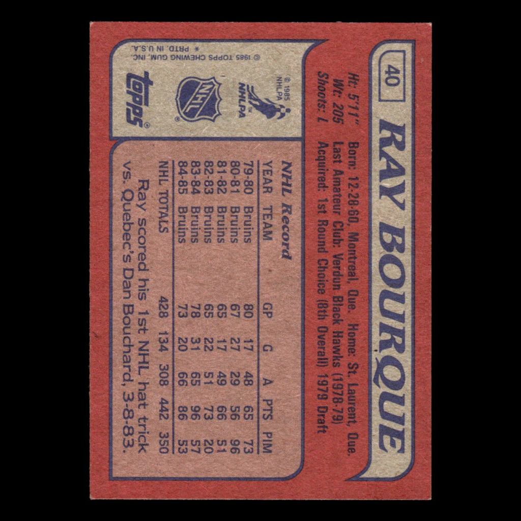 Ray Bourque #40 1985 Topps Boston Bruins Hockey Card NHL NM