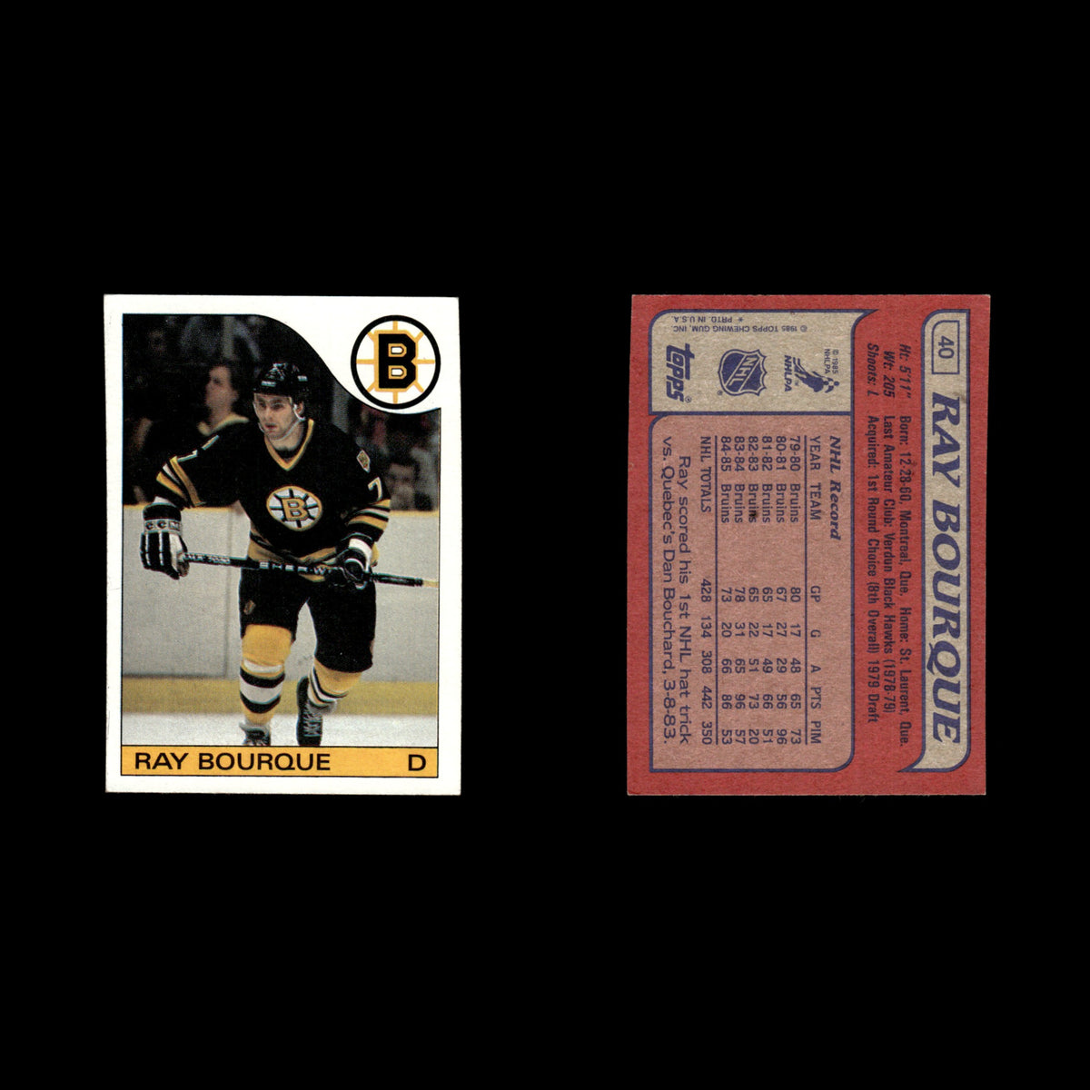 Ray Bourque #40 1985 Topps Boston Bruins Hockey Card NHL NM