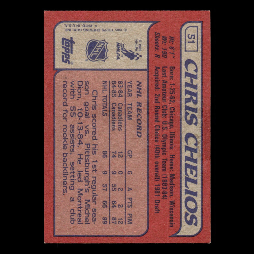 Chris Chelios #51 1985 Topps Montreal Canadiens Hockey Card NHL NM