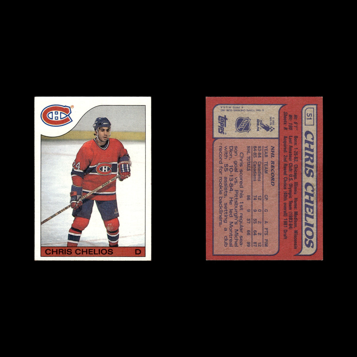Chris Chelios #51 1985 Topps Montreal Canadiens Hockey Card NHL NM