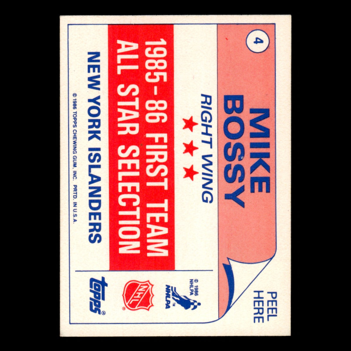 Mike Bossy #4 1986 Topps Sticker Inserts New York Islanders Hockey Card NHL NM