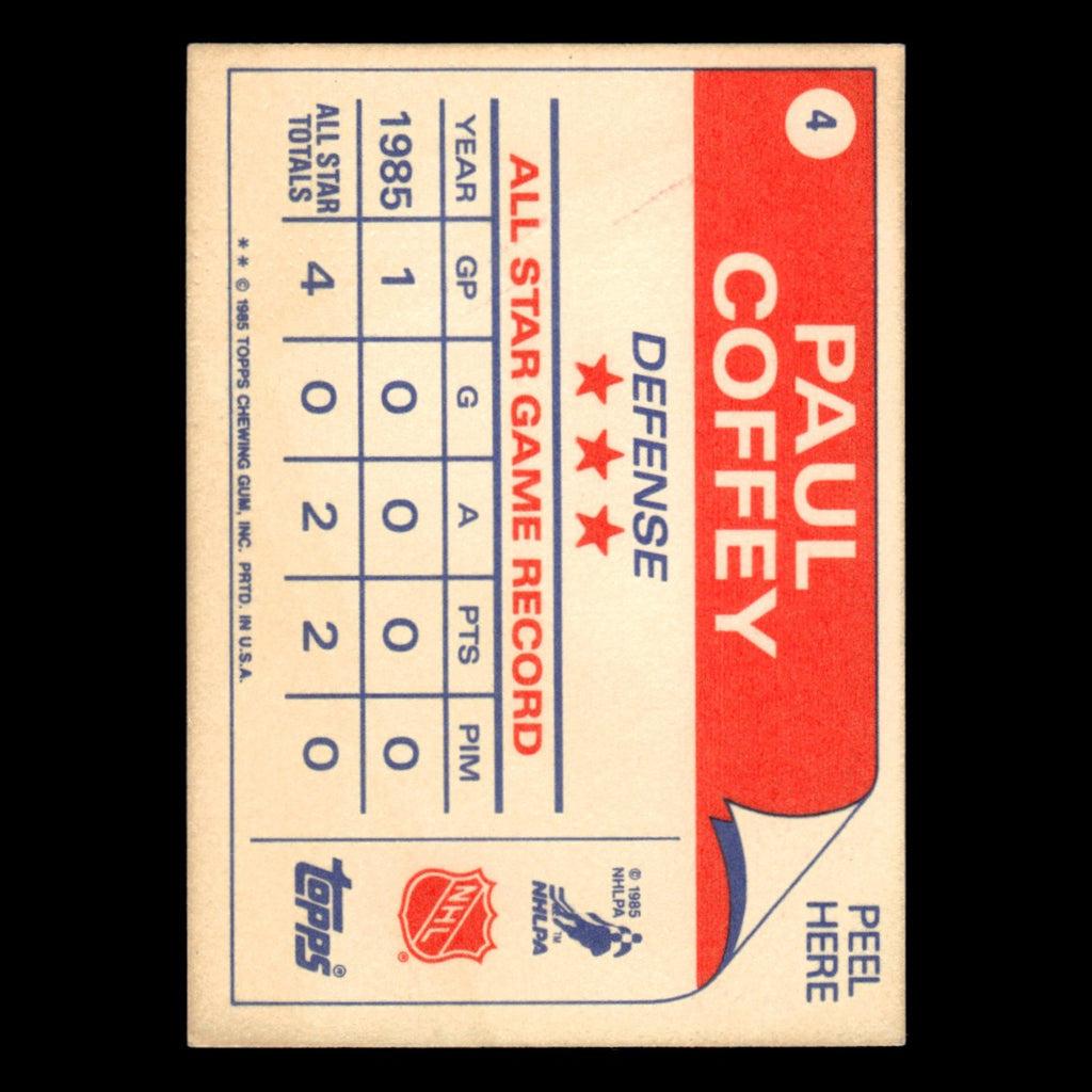 Paul Coffey #4 1985 Topps Sticker Inserts Edmonton Oilers Hockey Card NHL NM