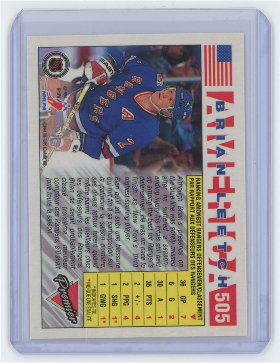 1993-94 Topps Premier Brian Leetch New York Rangers #505