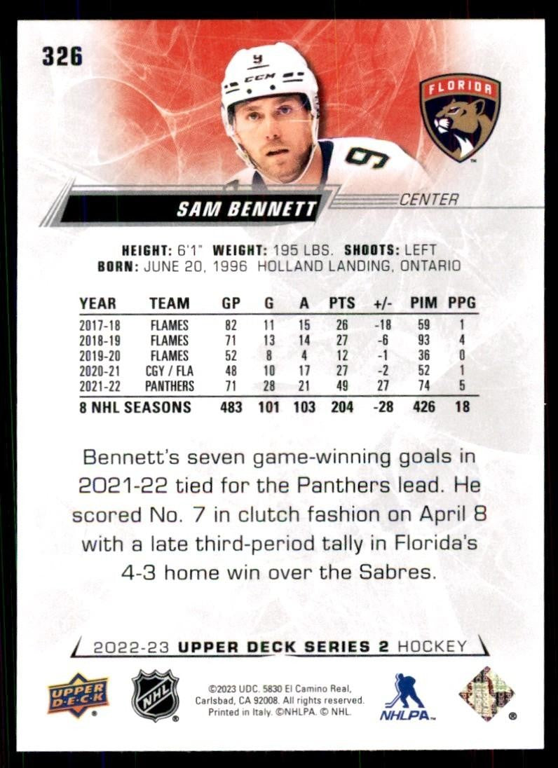 2022-23 Upper Deck Sam Bennett Hockey Cards #326