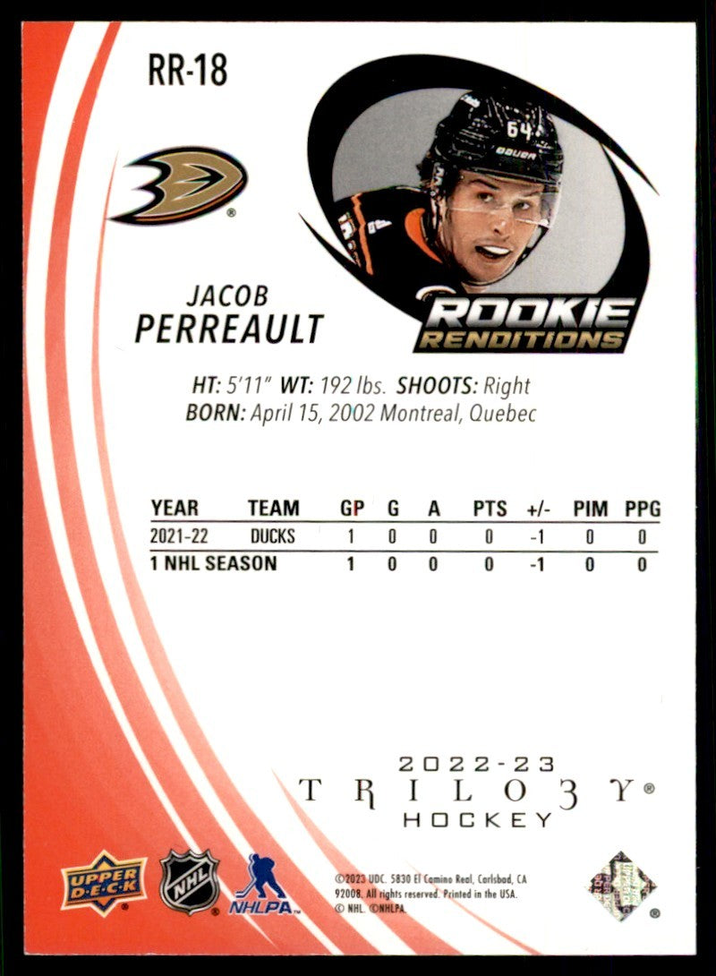 2022-23 Upper Deck Trilogy Jacob Perreault Hockey Card 720/799 Anaheim Ducks
