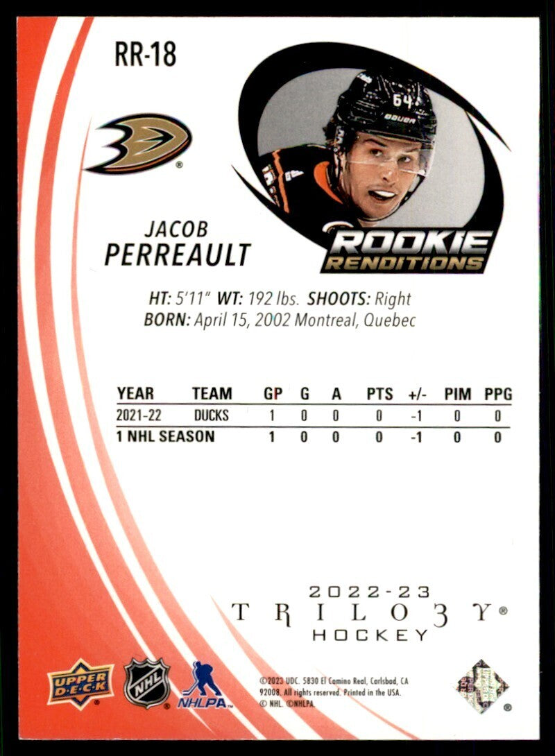 2022-23 Upper Deck Trilogy Jacob Perreault Hockey Card 720/799 Anaheim Ducks