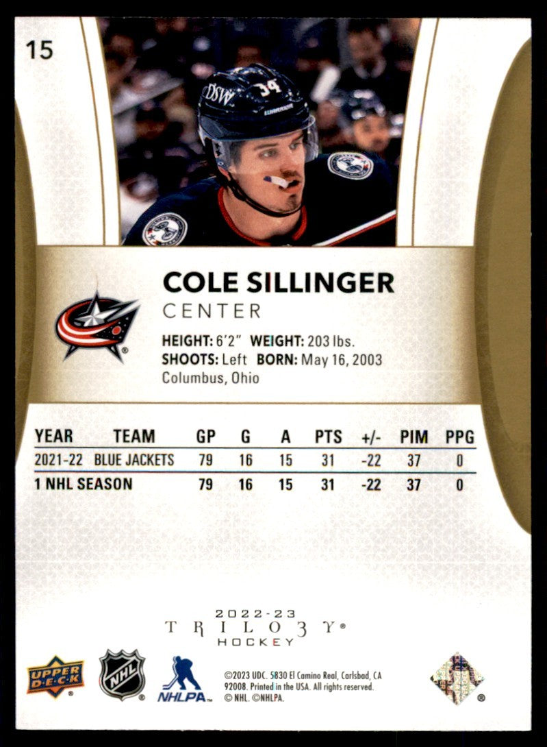 2022-23 Upper Deck Trilogy Cole Sillinger Hockey Card #15