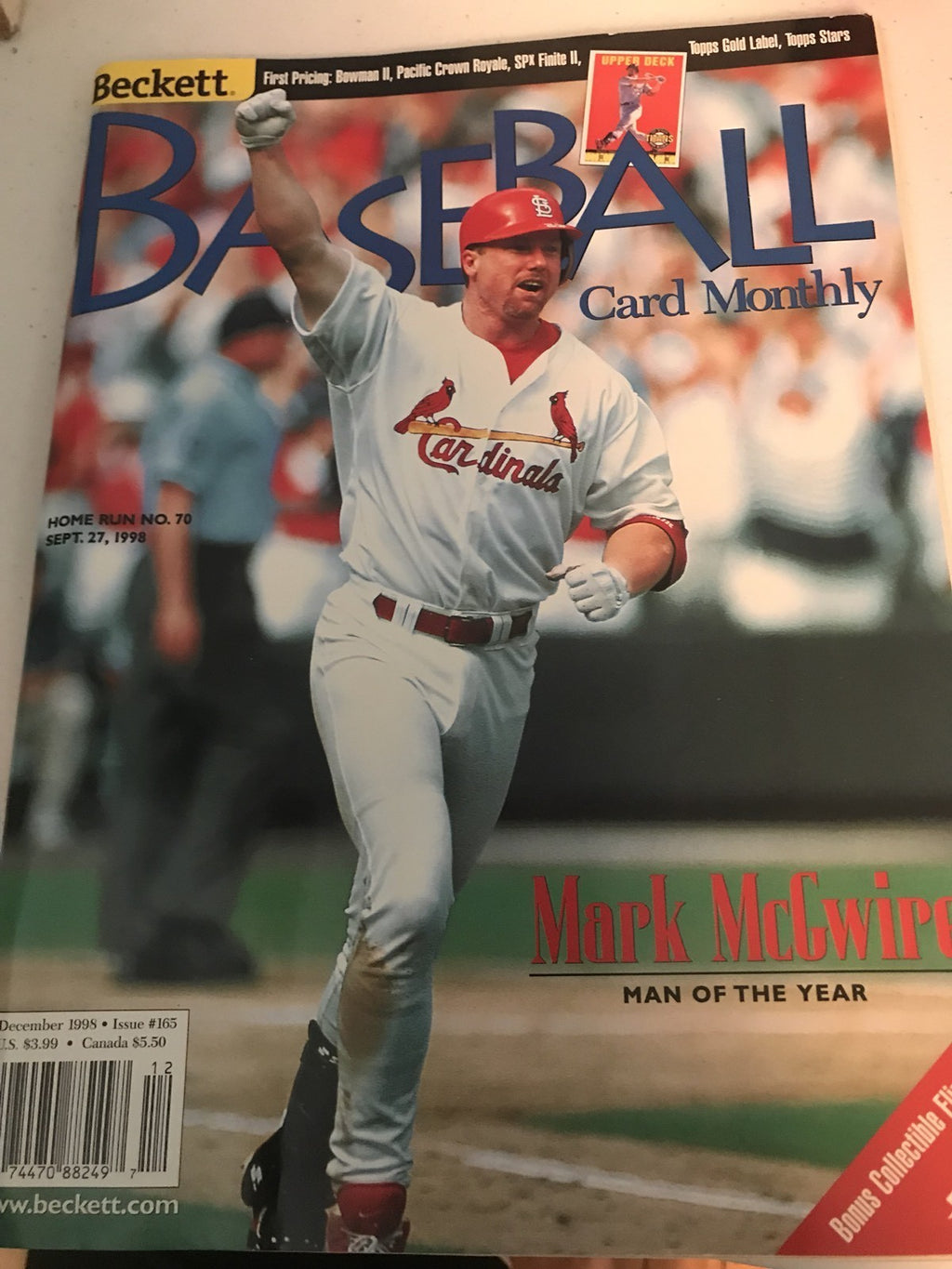 DECEMBER 1998 BASEBALL CARD MONTHLY MAGAZINE WTH McGWIRE ON COVER & SOSA ON BACK