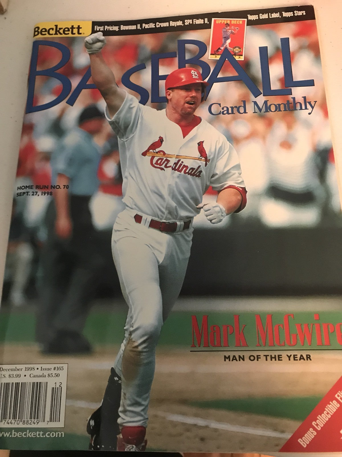 DECEMBER 1998 BASEBALL CARD MONTHLY MAGAZINE WTH McGWIRE ON COVER & SOSA ON BACK
