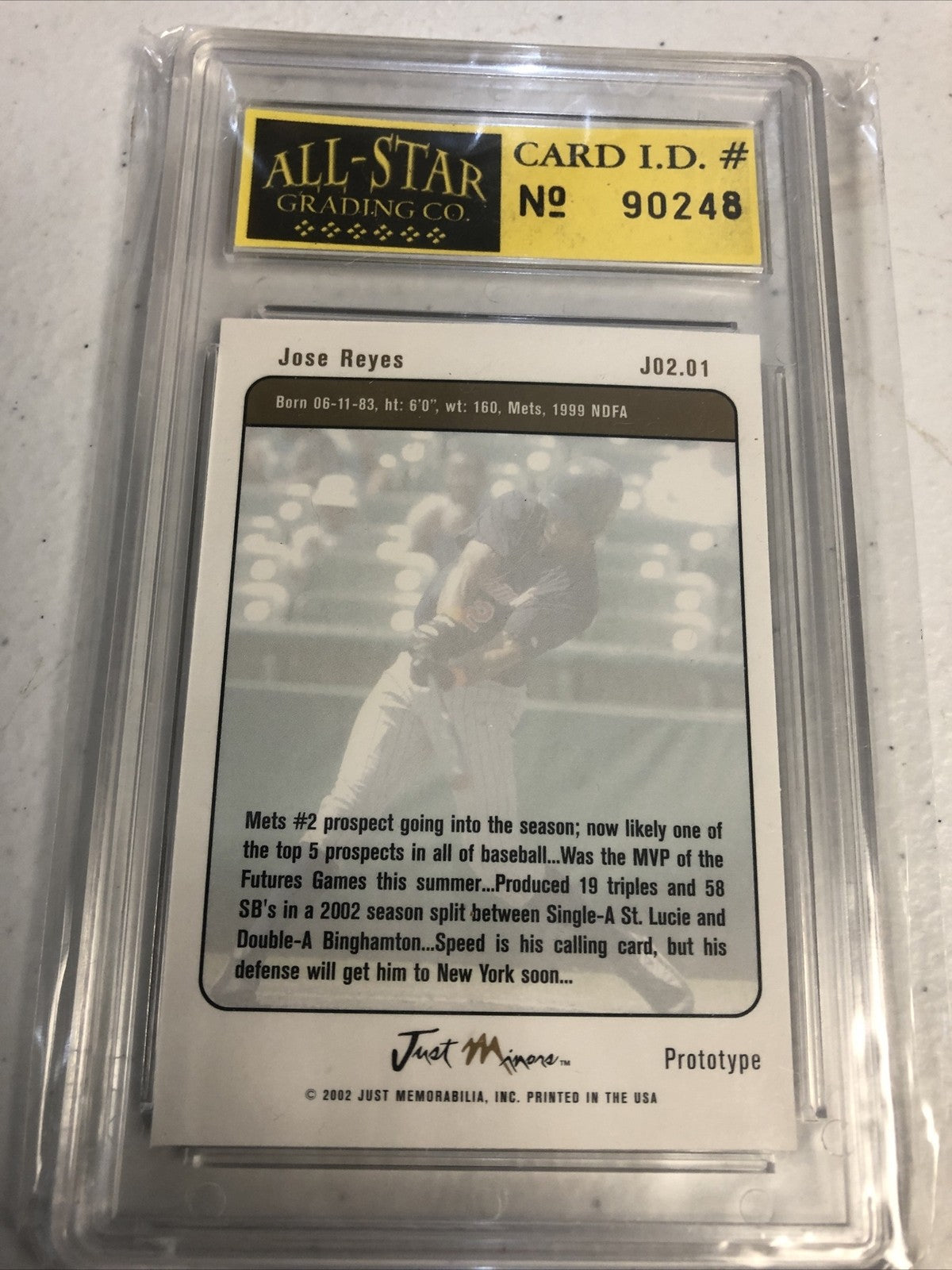 2002 Just Memorabilia JUSTIFABLE/Gold Jose Reyes RC AGS Graded MINT 10