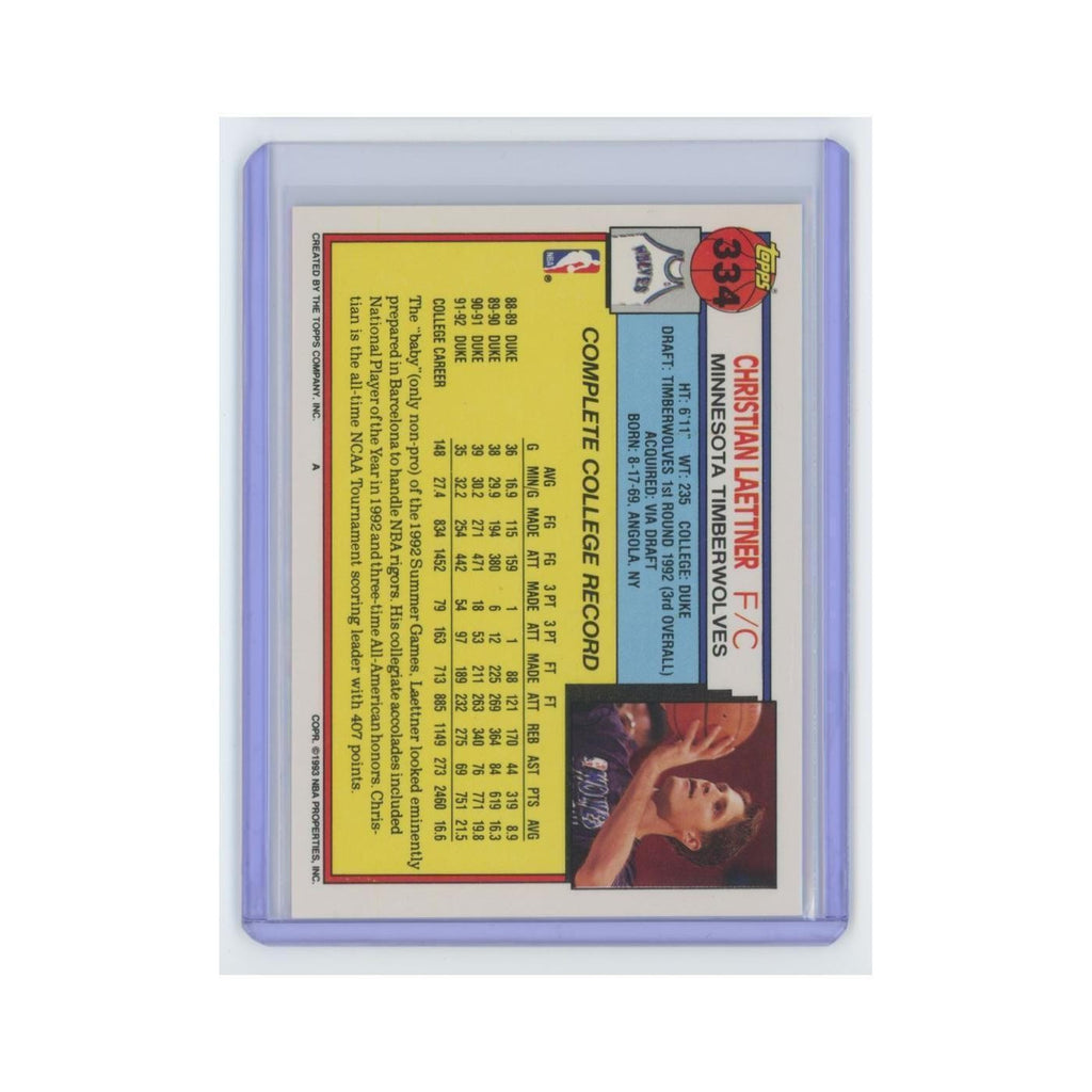 Christian Laettner Rookie 1992 Topps #334 Minnesota Timberwolves NM