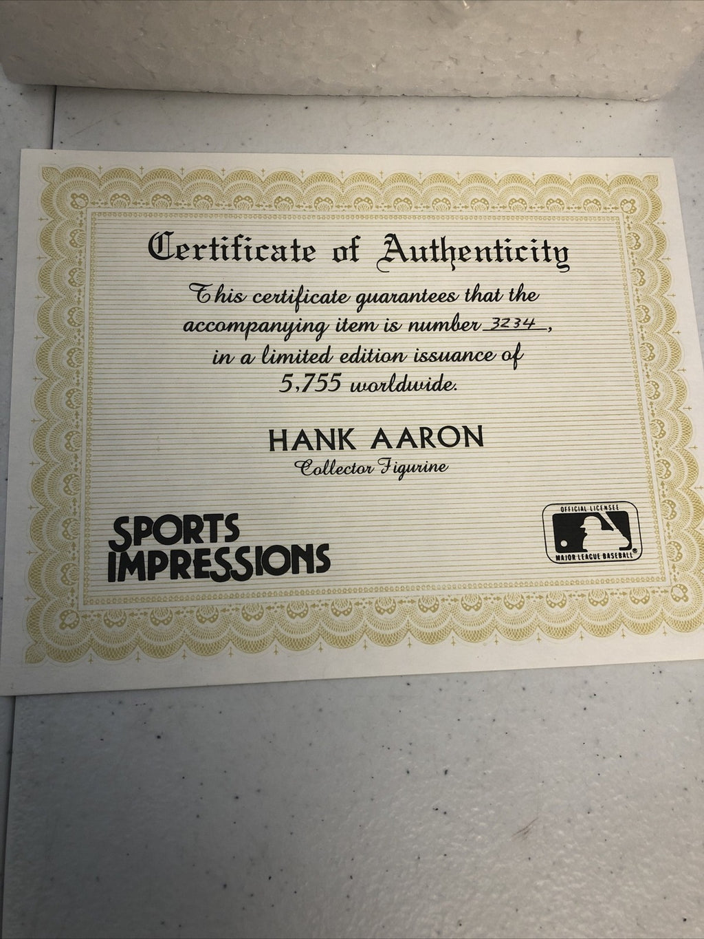 1989 SPORTS IMPRESSIONS HANK AARON 500 HOME RUN CLUB FIGURINE W/COA
