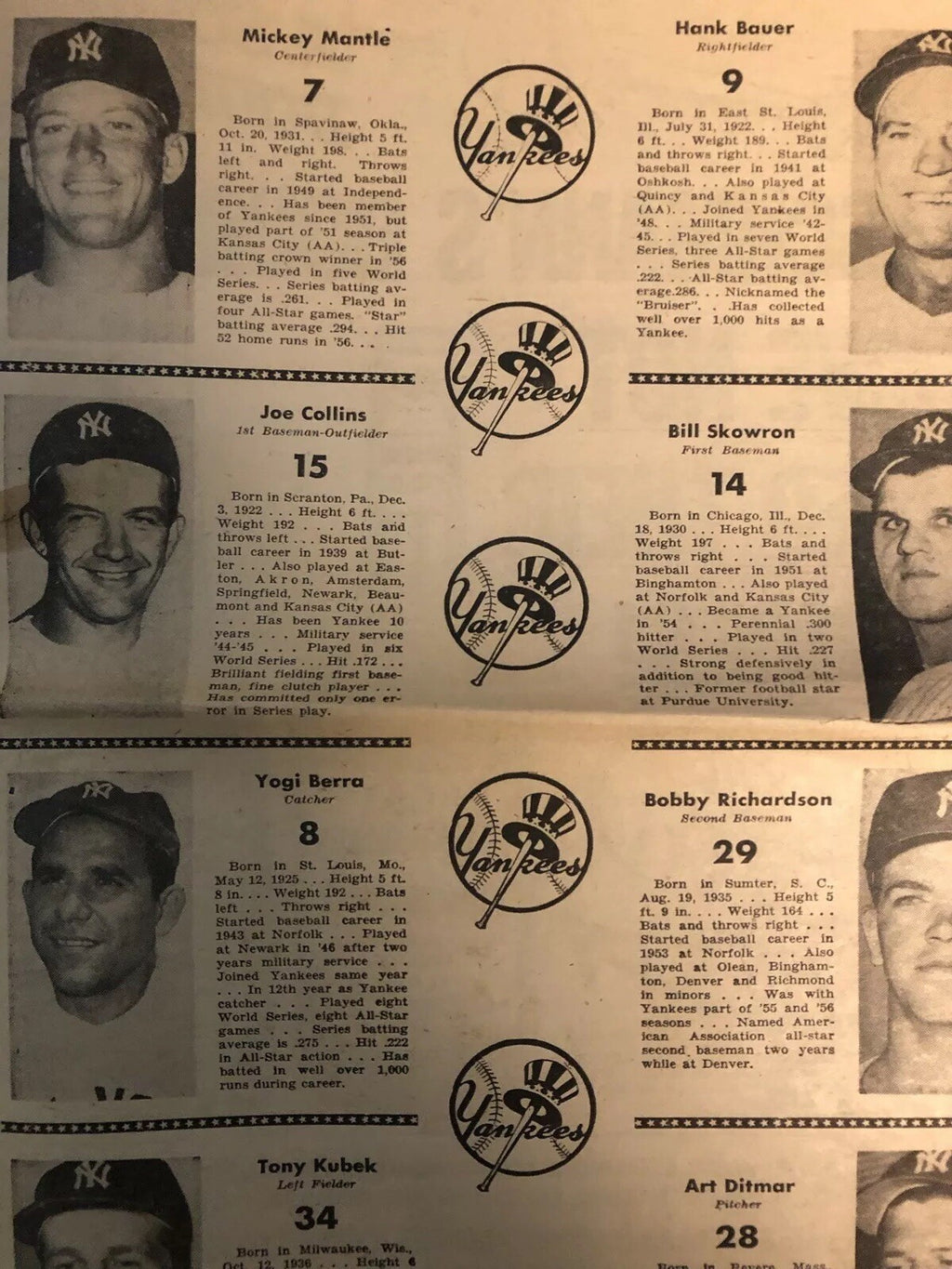 OCT 2,1957 THE SENTINEL NEWSPAPER :: RARE MICKEY MANTLE/YOGI BERRA