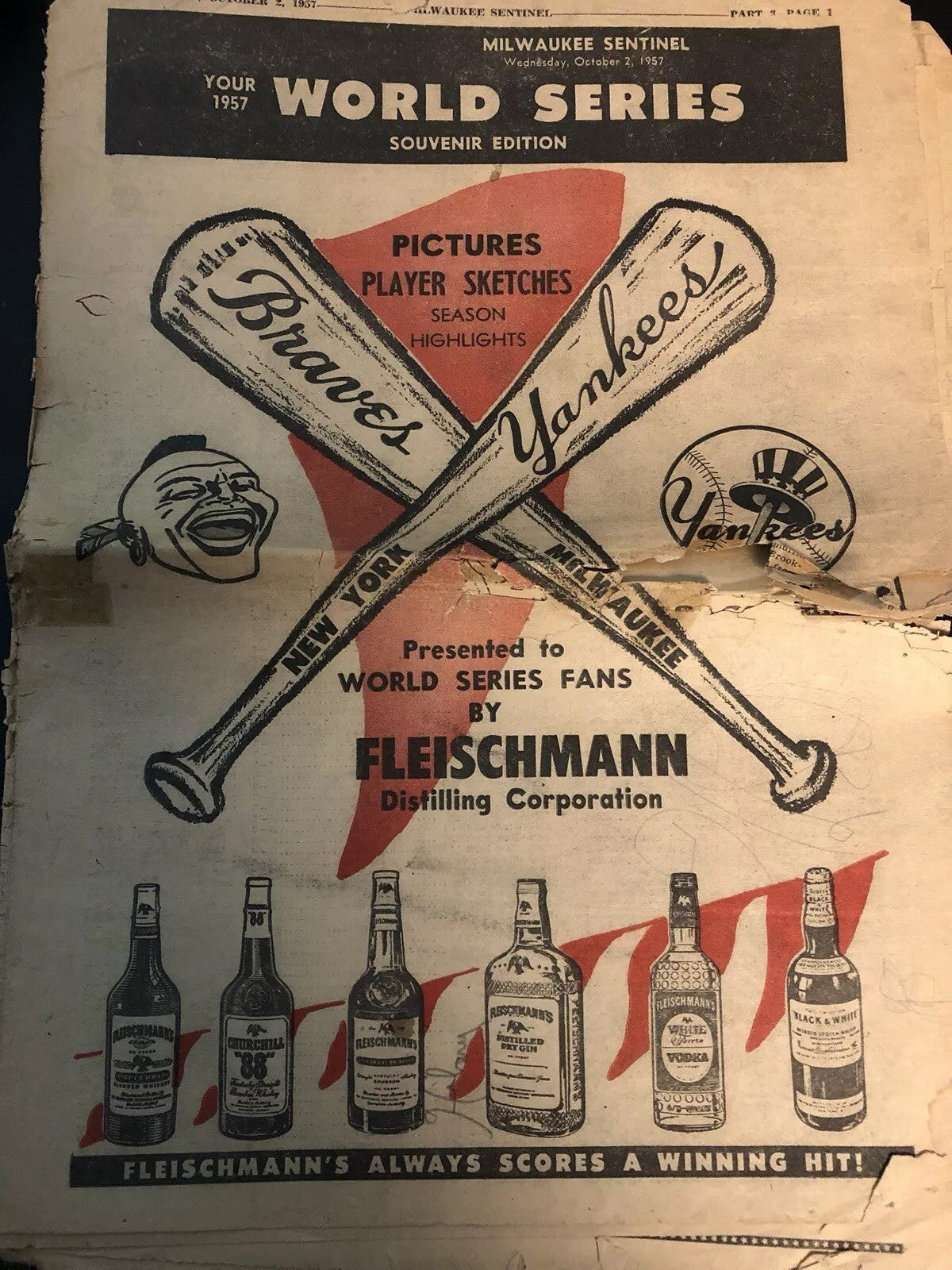 OCT 2,1957 THE SENTINEL NEWSPAPER :: RARE MICKEY MANTLE/YOGI BERRA