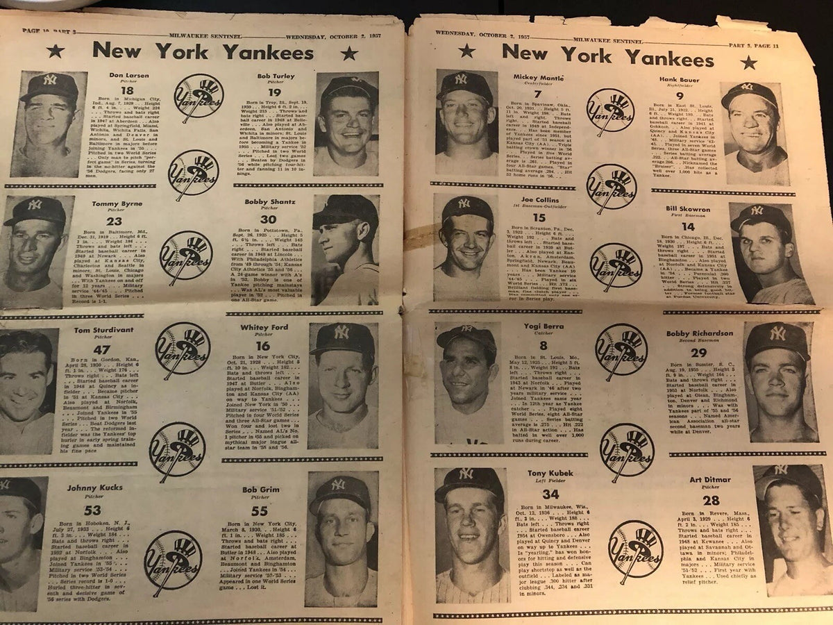 OCT 2,1957 THE SENTINEL NEWSPAPER :: RARE MICKEY MANTLE/YOGI BERRA