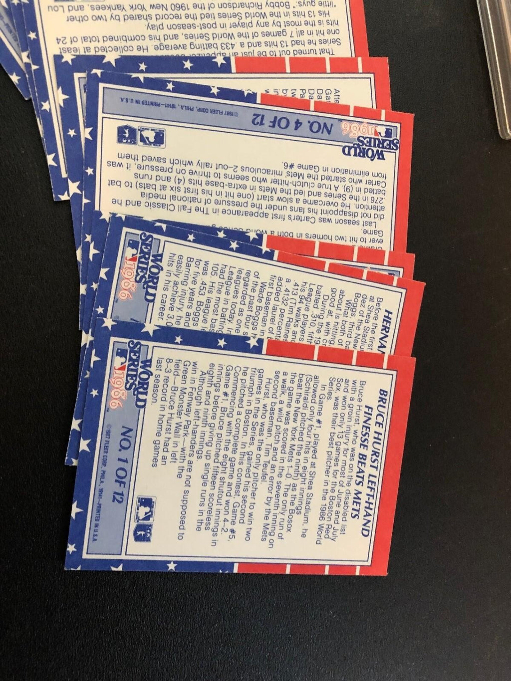 RARE 1986 FLEER BASEBALL WORLD SERIES 12 CARD SET NM/M
