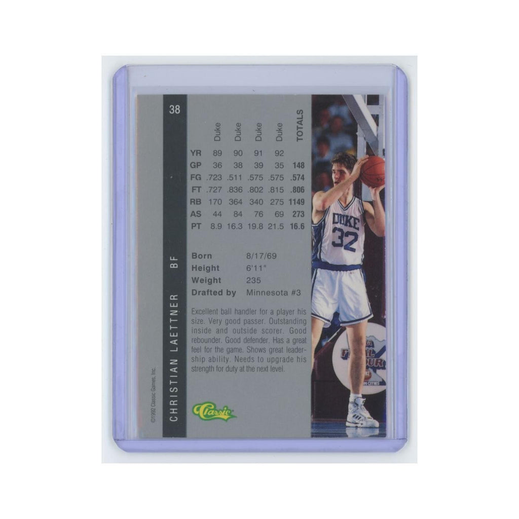 Christian Laettner 1992 Classic Draft Pick Four Sport #38 Basketball Card NM