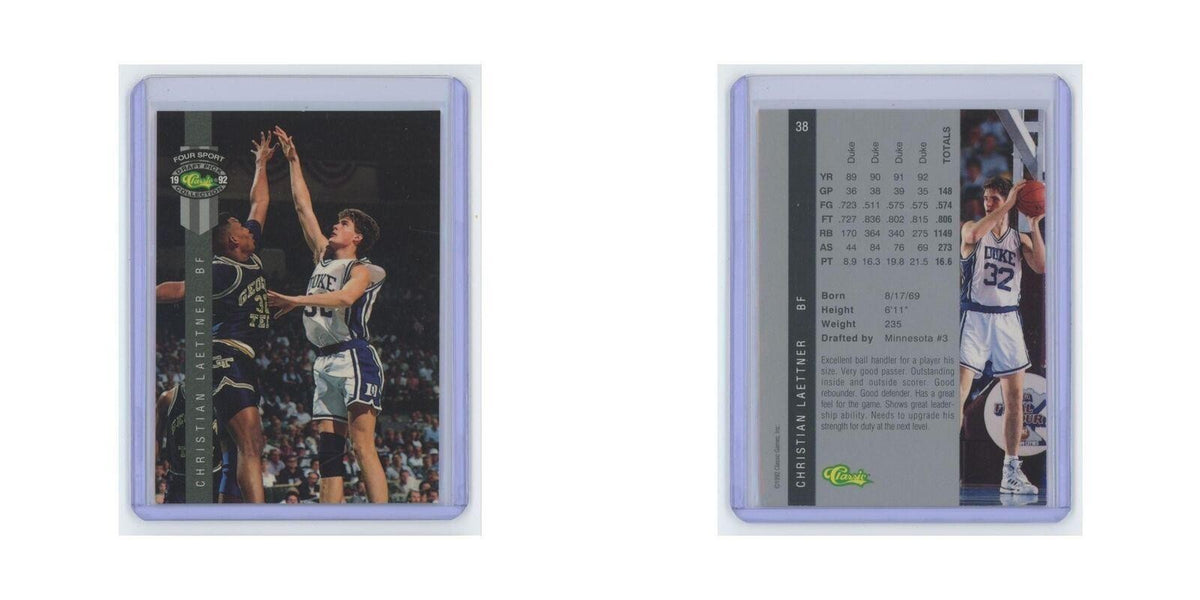 Christian Laettner 1992 Classic Draft Pick Four Sport #38 Basketball Card NM