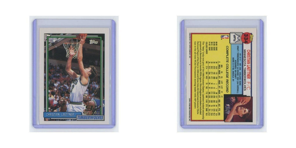 Christian Laettner Rookie 1992 Topps #334 Minnesota Timberwolves NM