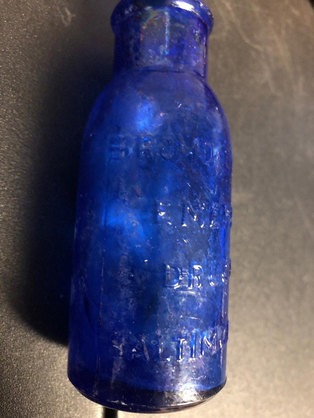 ANTIQUE BOTTLES  1- COBALT BROMO SELTZER BOTTLE & 3 BROWN ALCHEMY