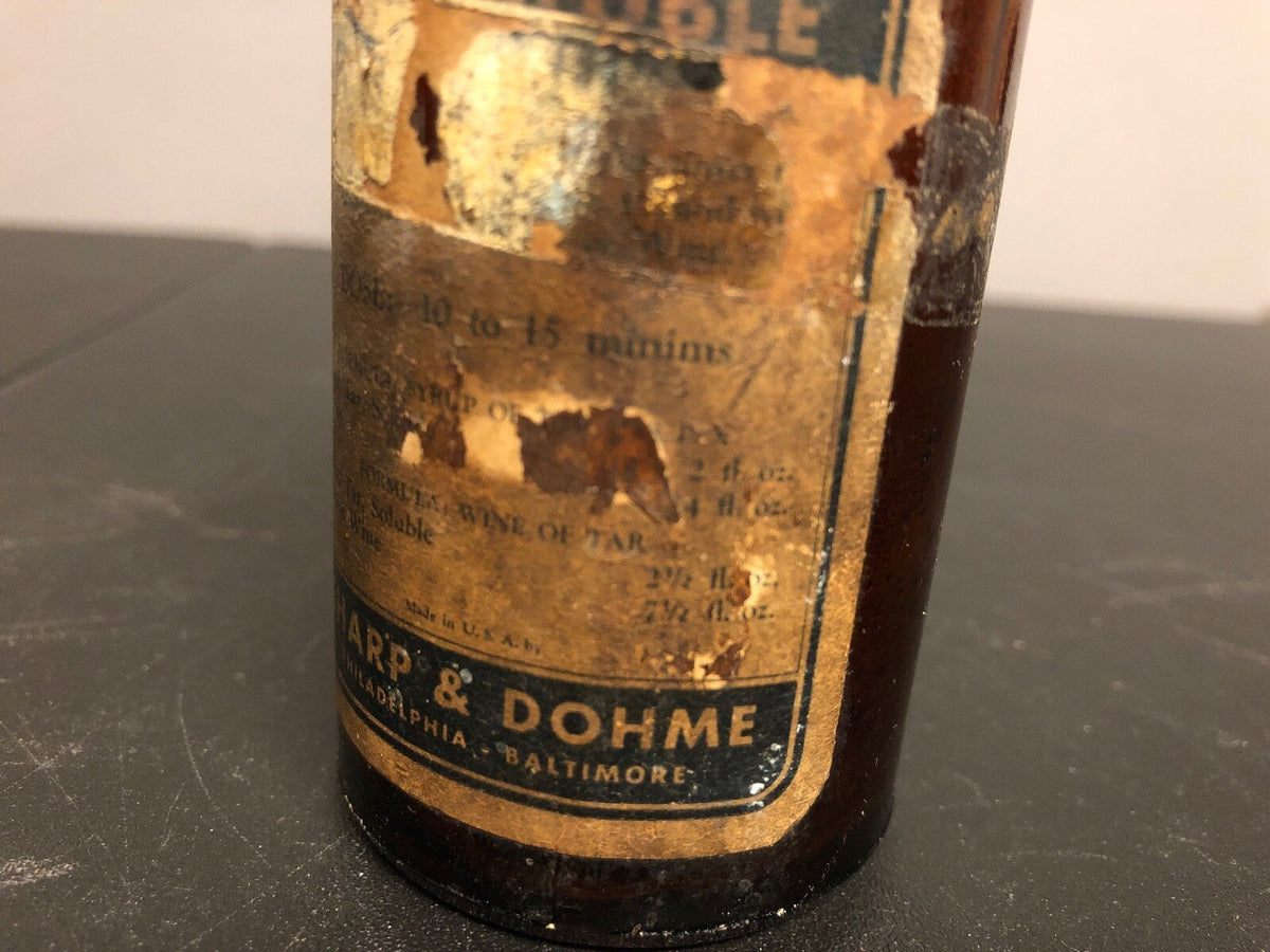 ANTIQUE BROWN SHARP & DOHME APOTHECRACY TAR SOLUBLE BOTTLE