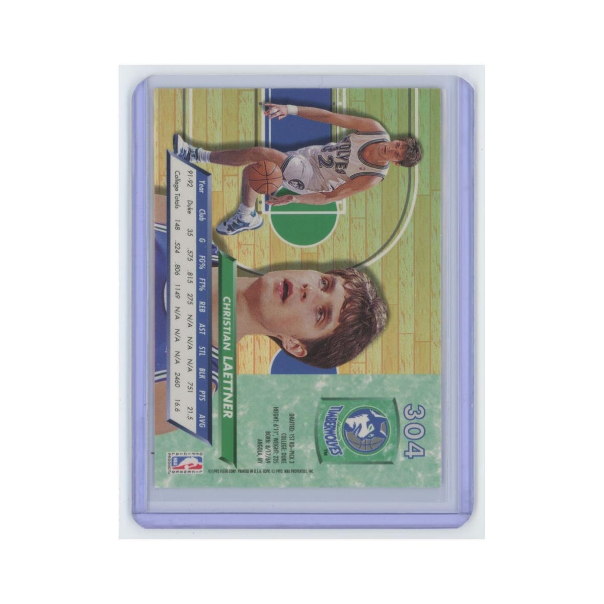 Christian Laettner Rookie 1992 Fleer Ultra #304 Minnesota Timberwolves NM